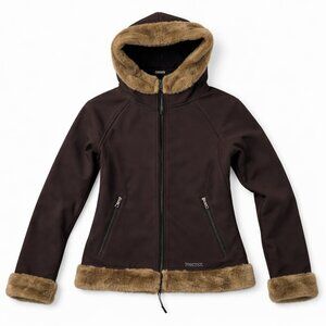 Marmot Furlong Softshell Jacket Faux Fur Trim Hooded Brown Women’s L